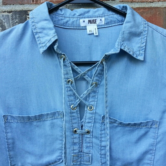 PAIGE | Billie Lace Up Chambray popover sz XS - Picture 4 of 8